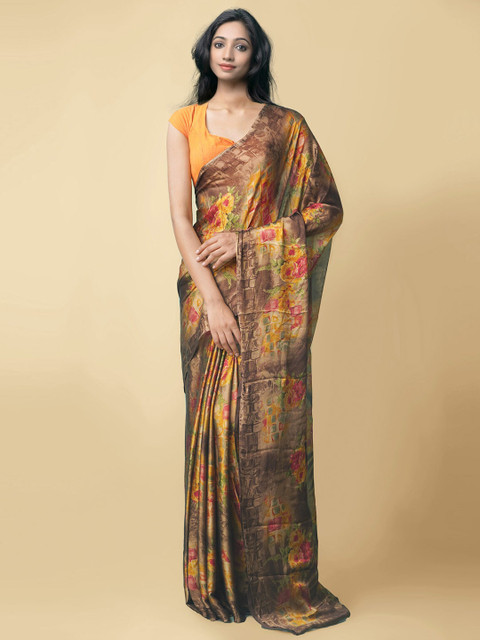 

Unnati Silks Yellow & Red Floral Block Print Saree