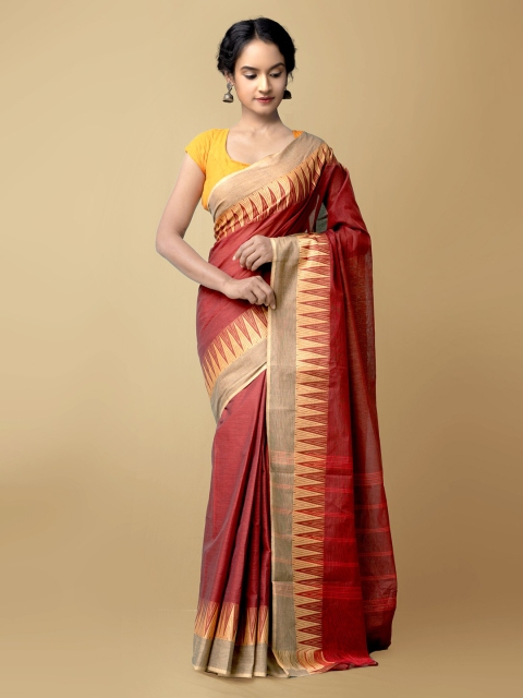 

Unnati Silks Maroon & Cream-Coloured Pure Cotton Chettinad Saree