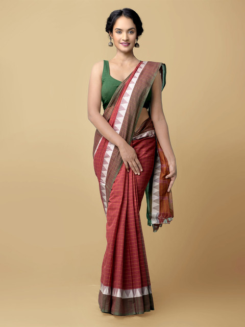 

Unnati Silks Maroon & Silver-Toned Woven Design Pure Cotton Mangalagiri Saree