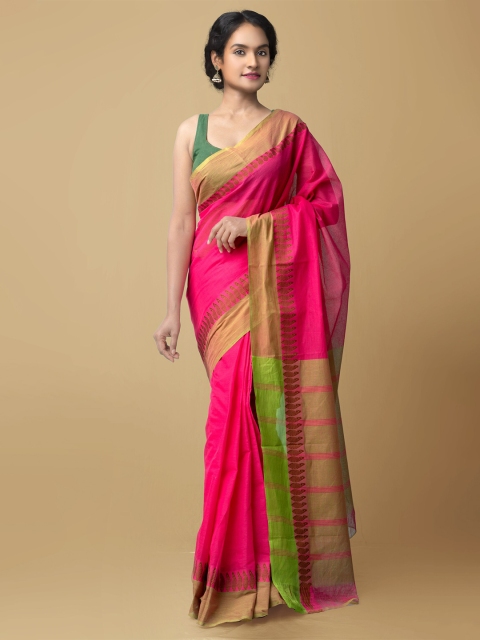 

Unnati Silks Pink & Green Pure Cotton Mangalagiri Saree