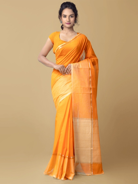 

Unnati Silks Orange & Gold-Toned Pure Cotton Mangalagiri Saree