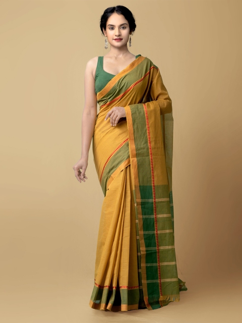

Unnati Silks Yellow & Green Woven Design Pure Cotton Mangalagiri Saree