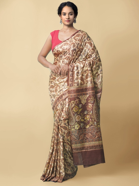 

Unnati Silks Brown & Cream-Coloured Ethnic Motifs Saree