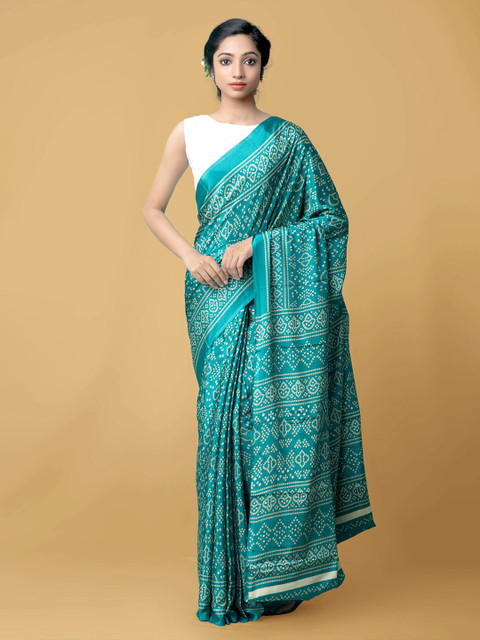 

Unnati Silks Green & White Bandhani Saree