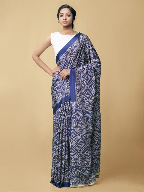 

Unnati Silks Blue & White Bandhani Saree