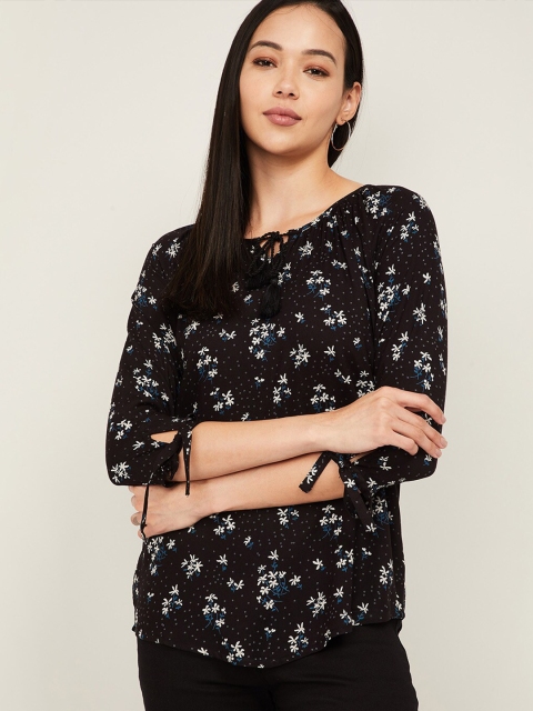 

Fame Forever by Lifestyle Black Floral Regular Top