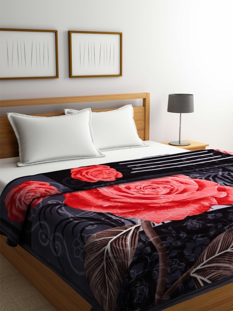

Arrabi Black & Red Floral Mild Winter Double Bed Blanket