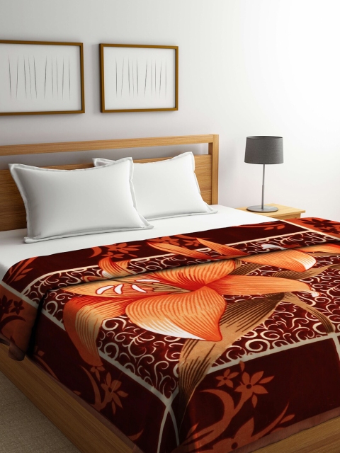 

Arrabi Brown & Orange Floral Mild Winter 950 GSM Double Bed Blanket