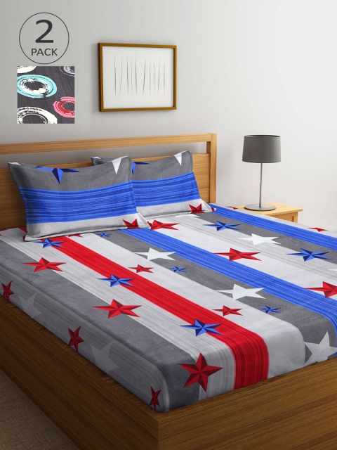 

Arrabi Grey & Red Graphic 210 TC 2 King Bedsheet with 4 Pillow Covers