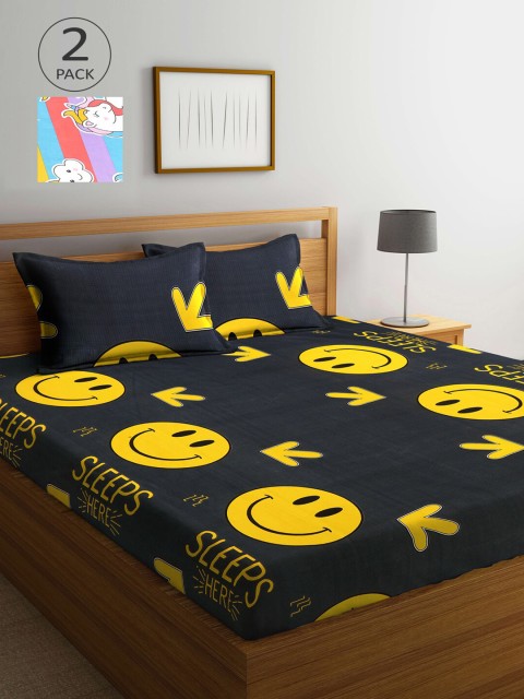 

Arrabi Pack Of 2 Cartoon Characters Printed 210 TC 2 King Bedsheet with 4 Pillow Covers, Multi