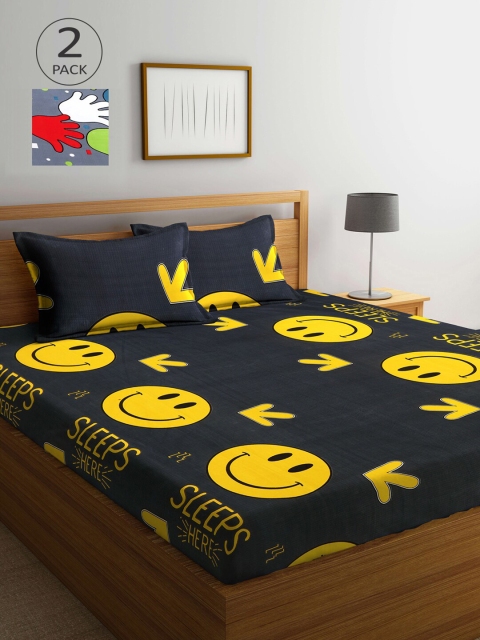 

Arrabi Blue & Black Cartoon Characters 210 TC 2 King Bedsheet with 4 Pillow Covers