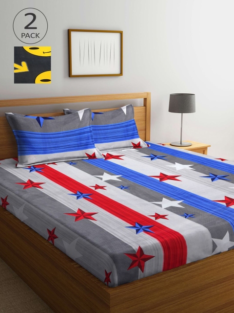 

Arrabi Black & Yellow Graphic 210 TC 2 King Bedsheet with 4 Pillow Covers