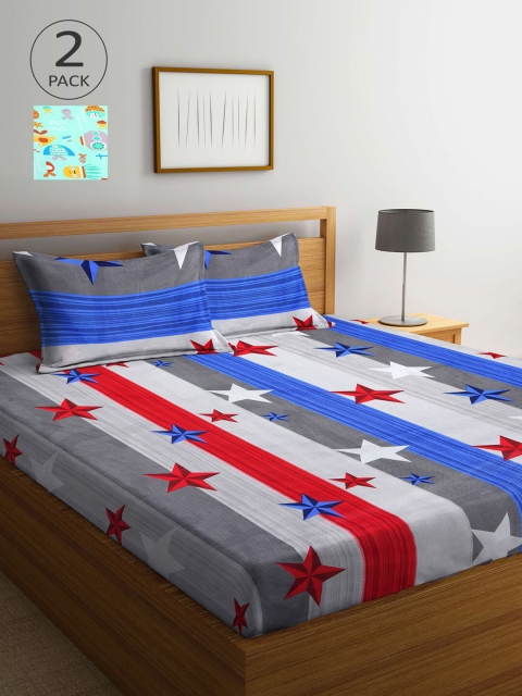 

Arrabi Blue & Red Graphic 210 TC 2 King Bedsheet with 4 Pillow Covers