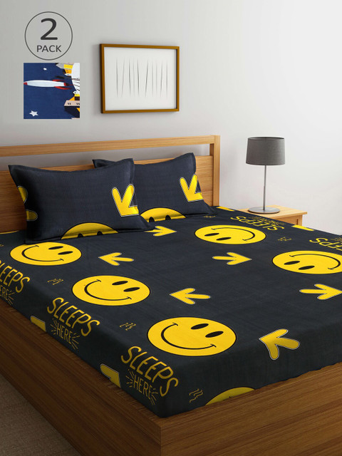 

Arrabi Blue & Black Cartoon Characters 210 TC 2 King Bedsheet with 4 Pillow Covers