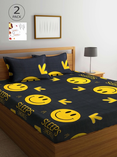 

Arrabi Blue & White Cartoon Characters 210 TC 2 King Bedsheet with 4 Pillow Covers