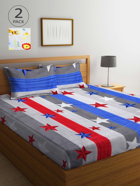 

Arrabi Grey & Red Graphic 210 TC 2 King Bedsheets with 4 Pillow Covers