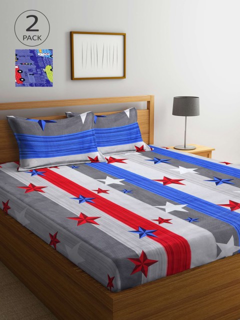 

Arrabi Blue & Red Graphic 210 TC 2 King Bedsheet with 4 Pillow Covers