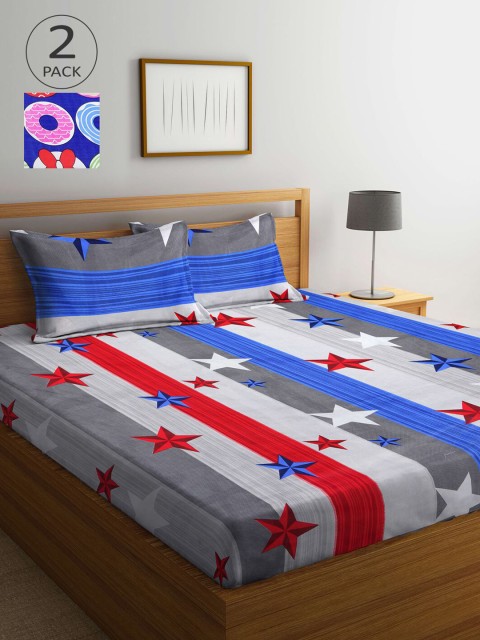 

Arrabi Blue & Red Geometric 210 TC 2 King Bedsheet with 4 Pillow Covers