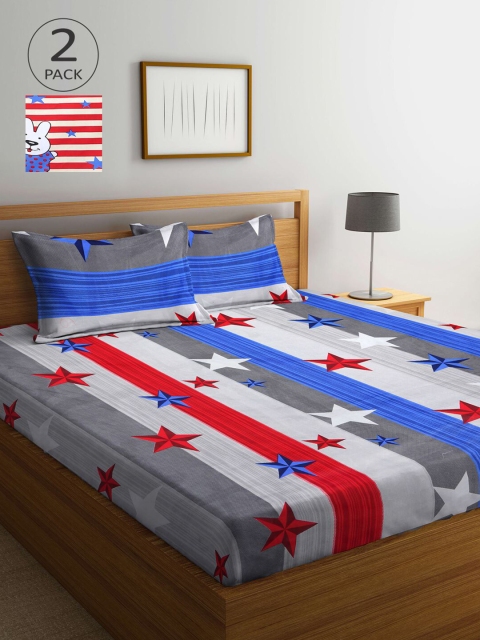 

Arrabi Red & Blue Graphic 210 TC 2 King Bedsheet with 4 Pillow Covers