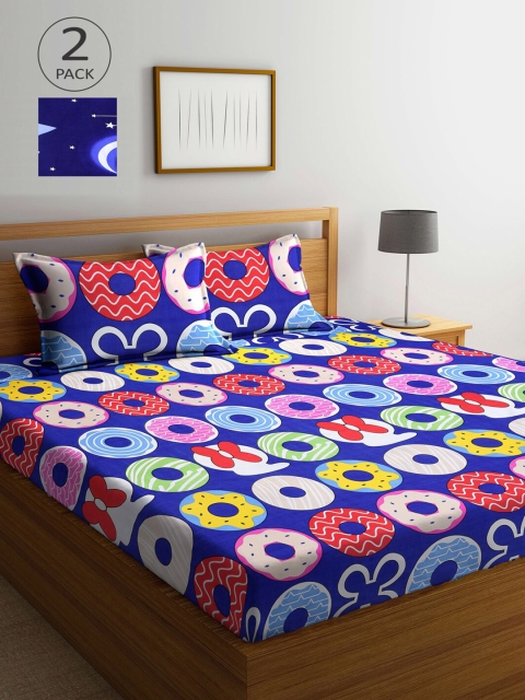 

Arrabi Blue & Yellow Cartoon Characters 210 TC 2 King Bedsheet with 4 Pillow Covers