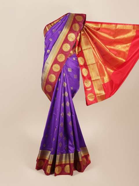 

Pothys Violet & Red Ethnic Motifs Art Silk Saree