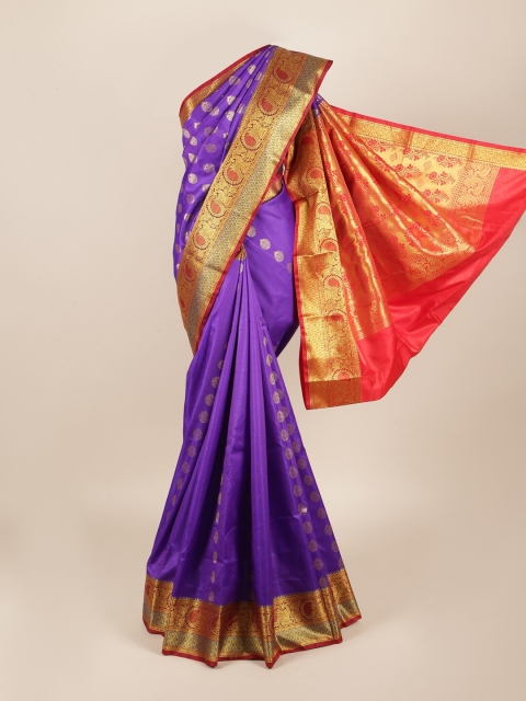 

Pothys Violet & Red Ethnic Motifs Zari Art Silk Saree