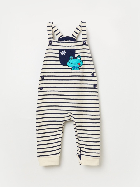 

Juniors by Lifestyle Boys Off-White & Navy Blue Striped Cotton Skinny-Fit Dungarees