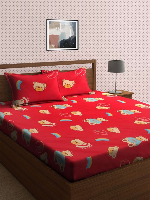 

KLOTTHE Red & Blue Cartoon Characters 210 TC King Bedsheet with 2 Pillow Covers
