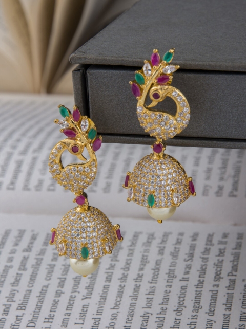 

Alankruthi Gold-Plated Peacock Shaped Jhumkas Earrings