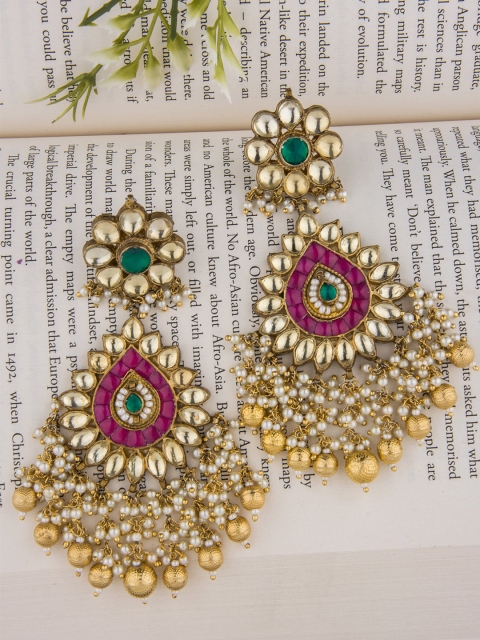 

Alankruthi Gold-Toned & Red Contemporary Drop Earrings