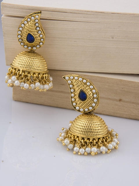 

Alankruthi Green & Gold-Toned & Plated Beaded Contemporary Jhumkas Earrings