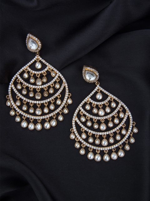 

Alankruthi Gold-Toned & White Kundan Studded Contemporary Drop Earrings