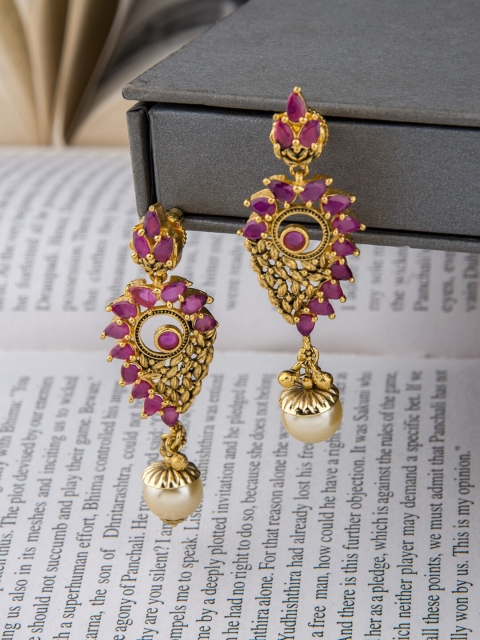 

Alankruthi Gold-Plated Purple Contemporary Drop Earrings