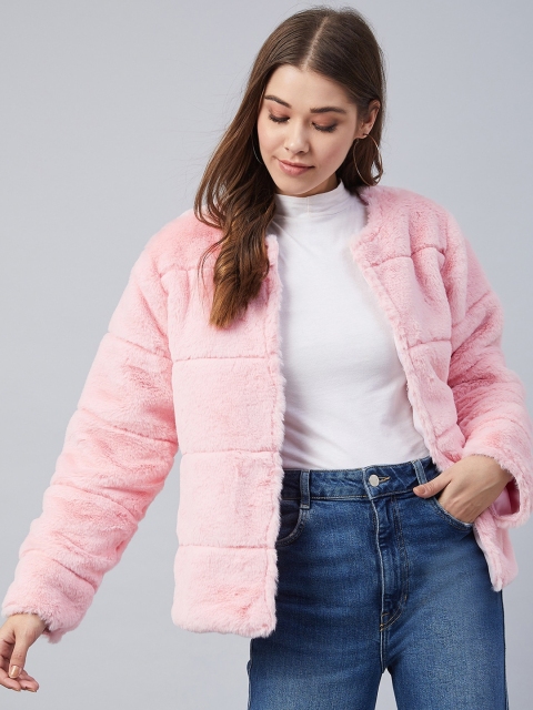 

StyleStone Women Pink Outdoor Faux Fur Open Jacket