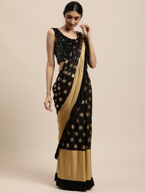 

Mitera Black Ethnic Motifs Ready to Wear Saree & Sequined Blouse