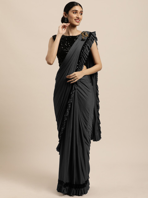 

Mitera Grey Sequinned Ready to Wear Ruffled Saree