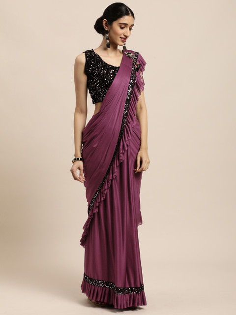 

Mitera Purple Sequinned Ready to Wear Ruffled Saree
