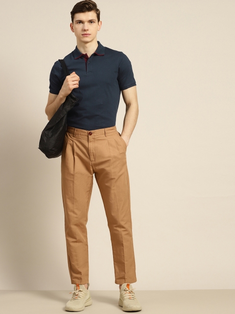 

ether Men Navy Blue Solid Pure Cotton Polo Collar T-shirt
