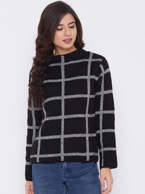 

Madame Women Black & Grey Checked Printed Sweater Vest