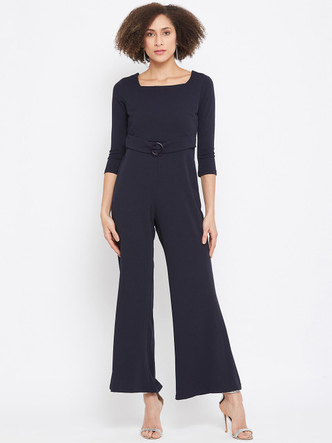 

Madame Navy Blue Solid Basic Jumpsuit