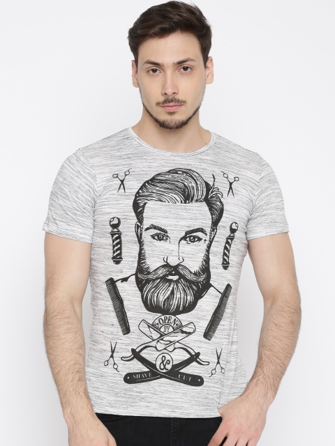 

ALCOTT Men Grey Melange & Black Printed Round Neck T-shirt