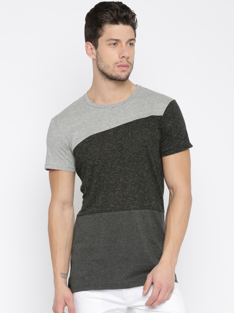 

ALCOTT Men Charcoal Colour Blocked Round Neck T-Shirt