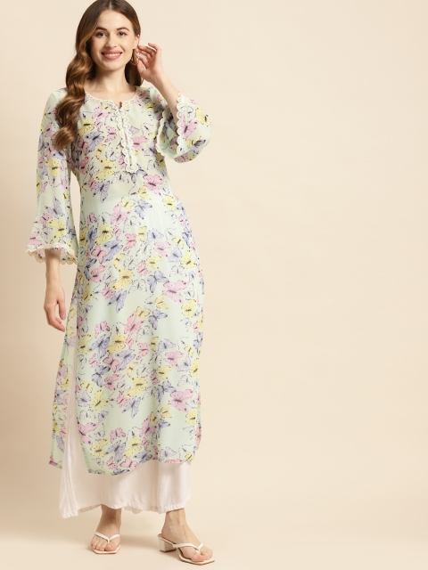 

Prakrti Women Sea Green & Pink Printed Kurta