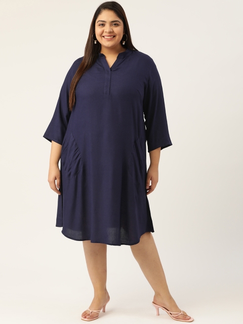

Revolution Plus Size Navy Blue Solid A-Line Midi Dress
