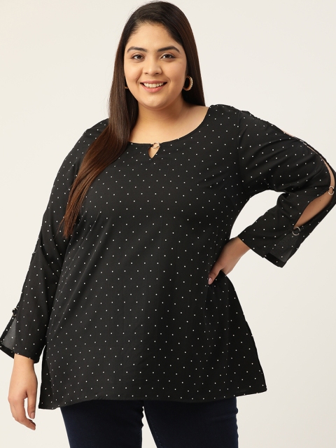 

Revolution Women Black Polka Dot Printed Keyhole Neck Top