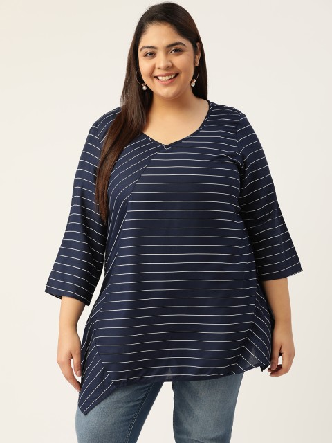 

Revolution Navy Blue Striped Longline Casual Top