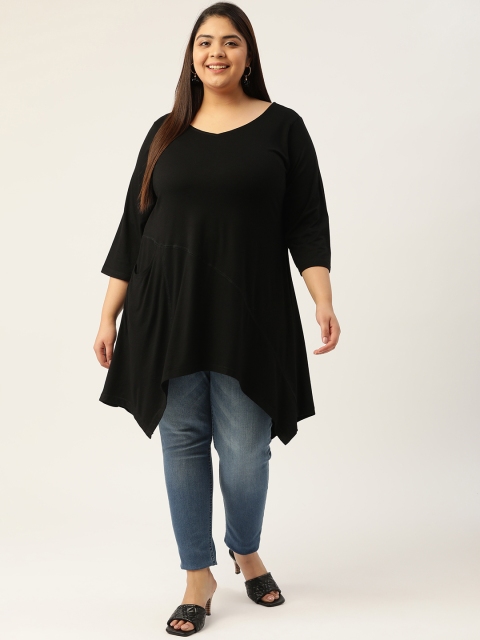 

Revolution Women Black Solid V-Neck Longline Top