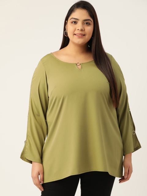 

Revolution Women Olive Green Solid Keyhole Neck Top