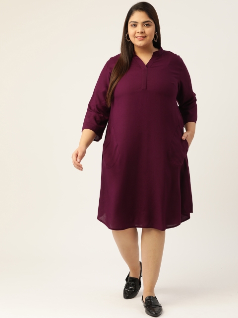 

Revolution Plus Size Burgundy Solid A-Line Midi Dress