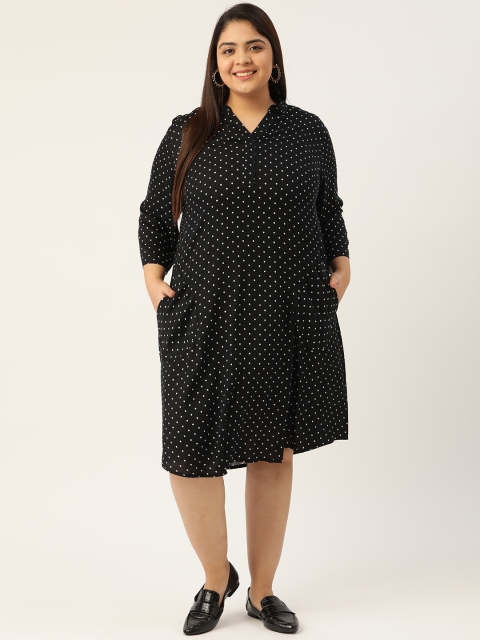 

Revolution Plus Size Black & White Polka Dot Printed A-Line Dress